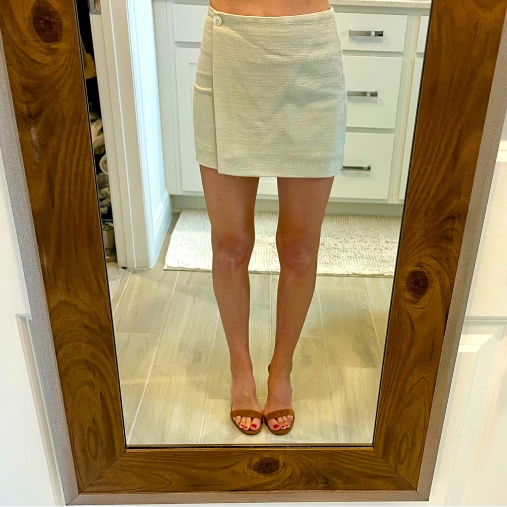 STAUD Tan Mini Wrap Skirt Casual